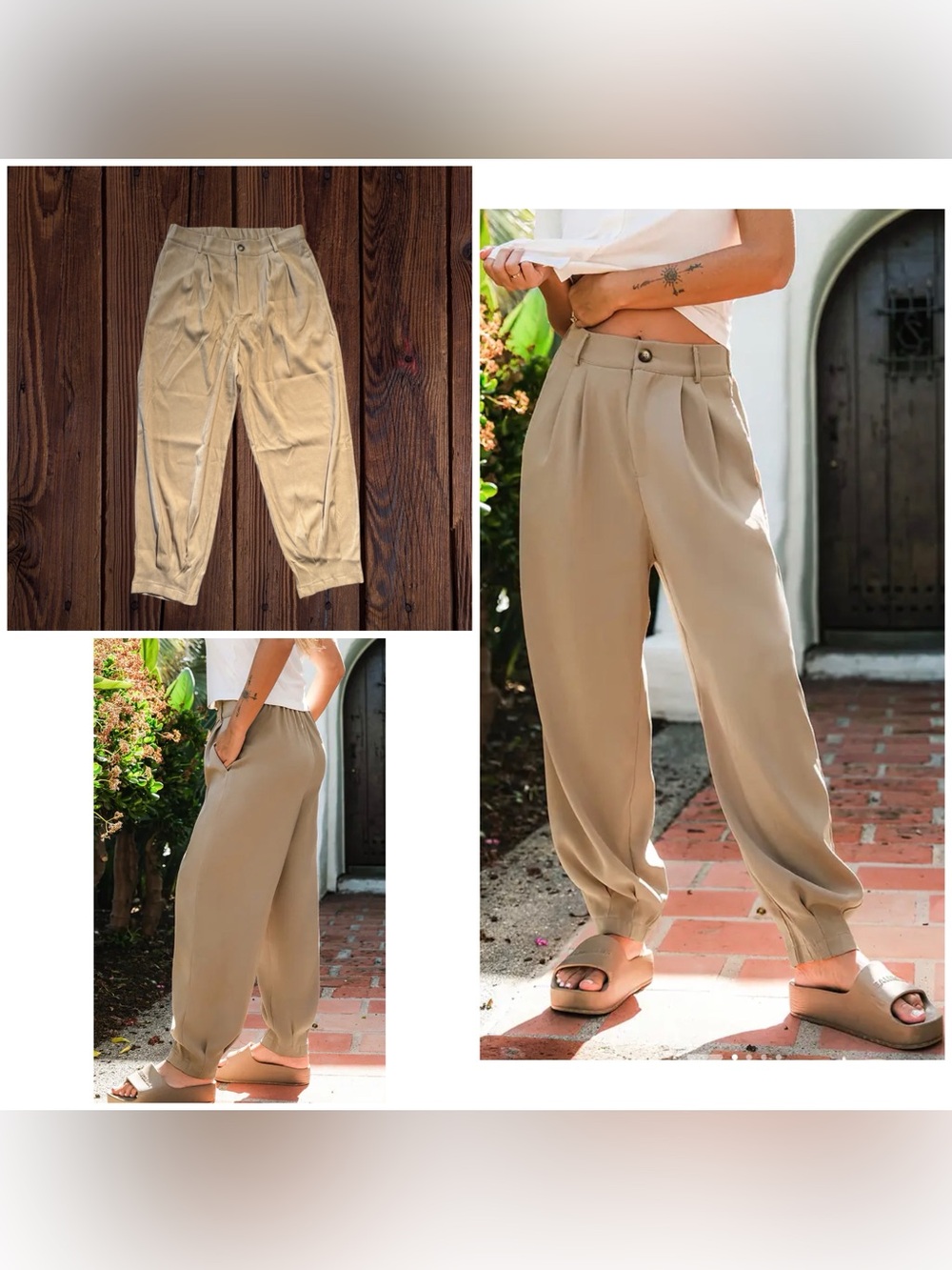 NEW Cupshe Khaki Button Waist Tapered Leg Pants, XL